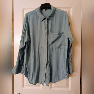 Women's Oversized Blue Casual Shirt By No Comment Size 1X
